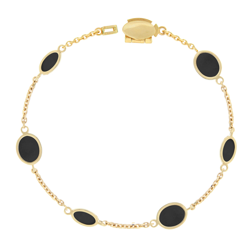 Onyx Oval Gemstone Gold Chain Bracelet