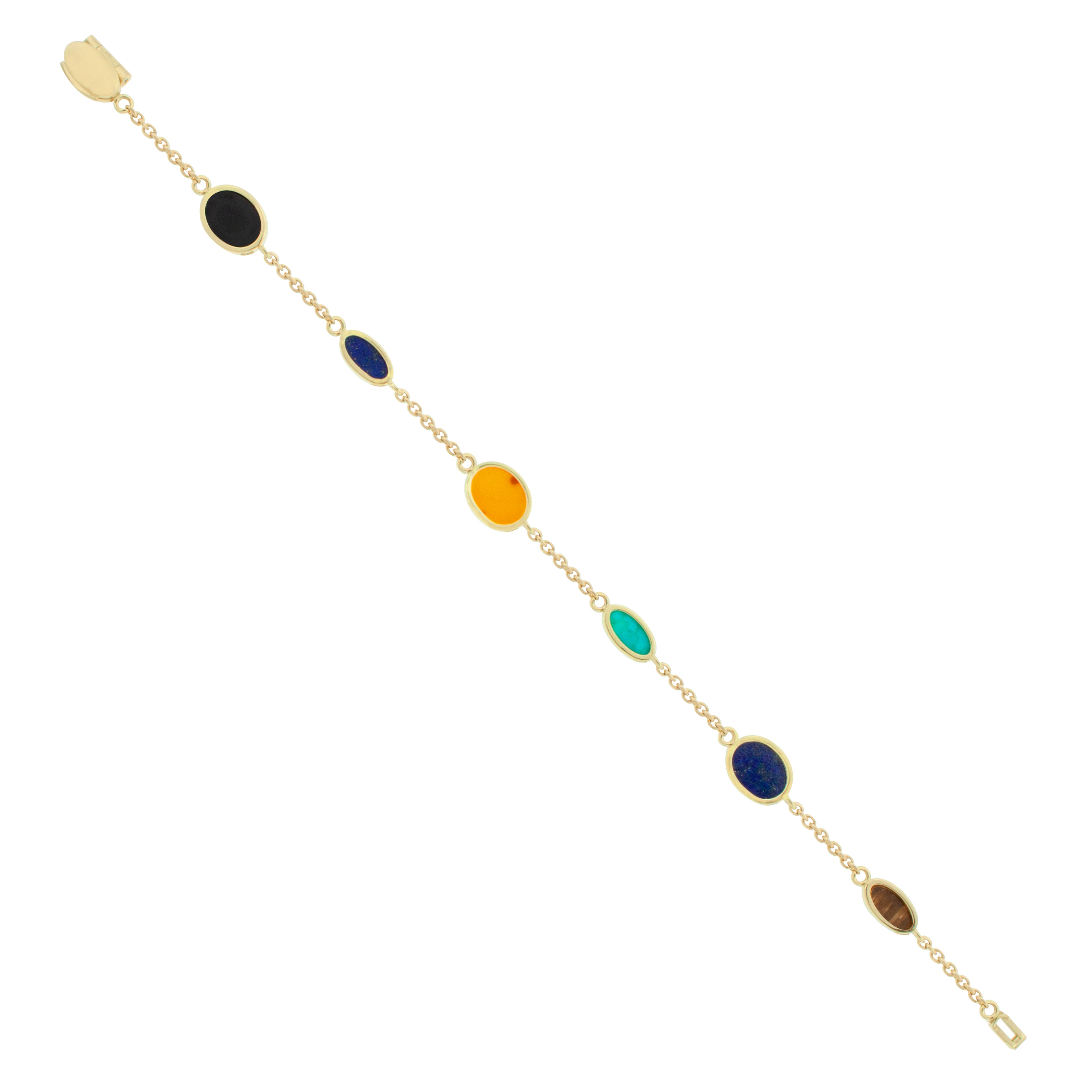 Multi Gemstone Oval Gold Chain Bracelet