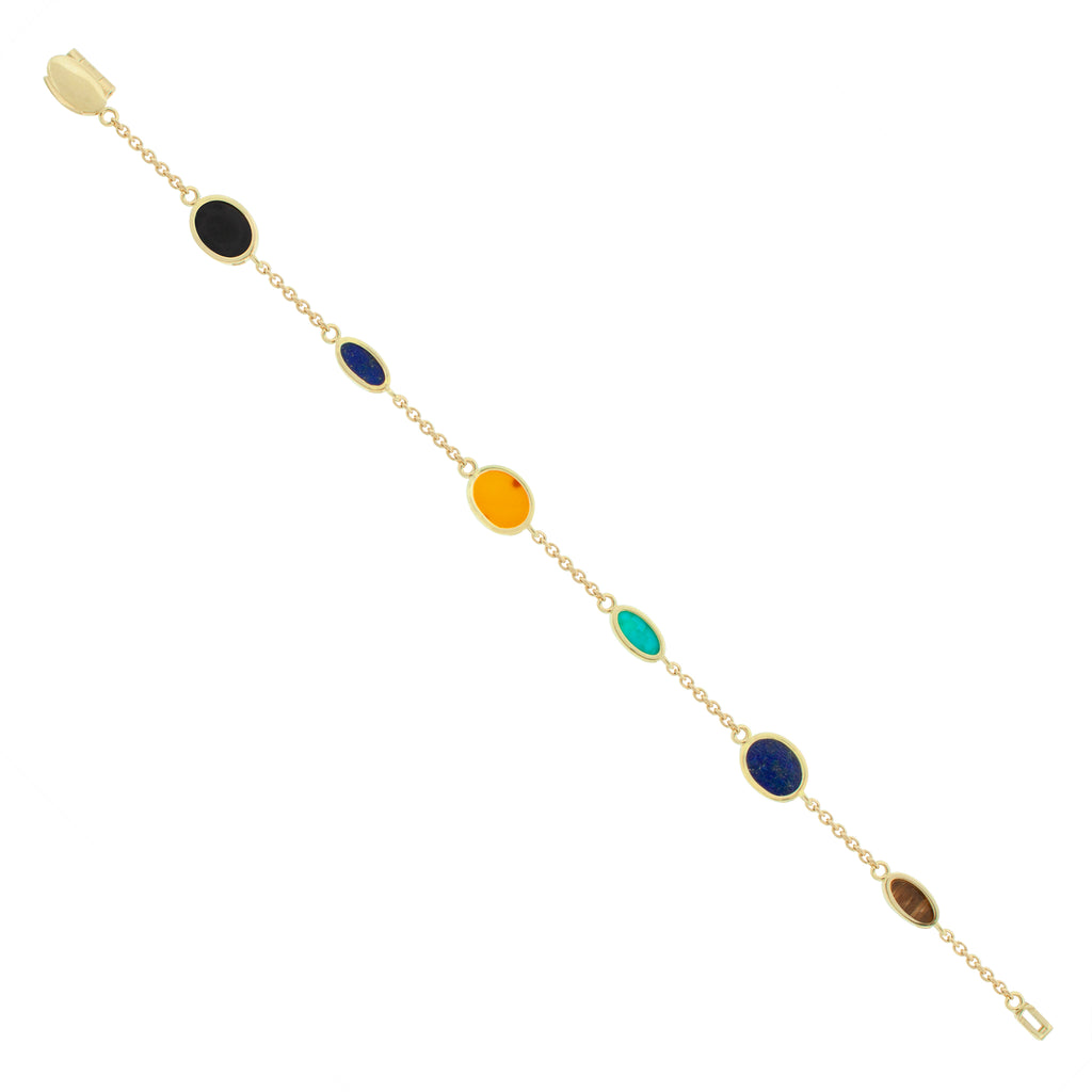 Multi Oval Gemstone Gold Chain Bracelet