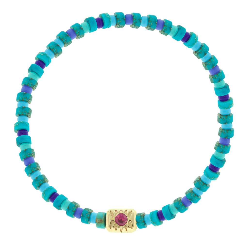 SHINE ON Eye Lingot avec saphir rose sur bracelet de perles