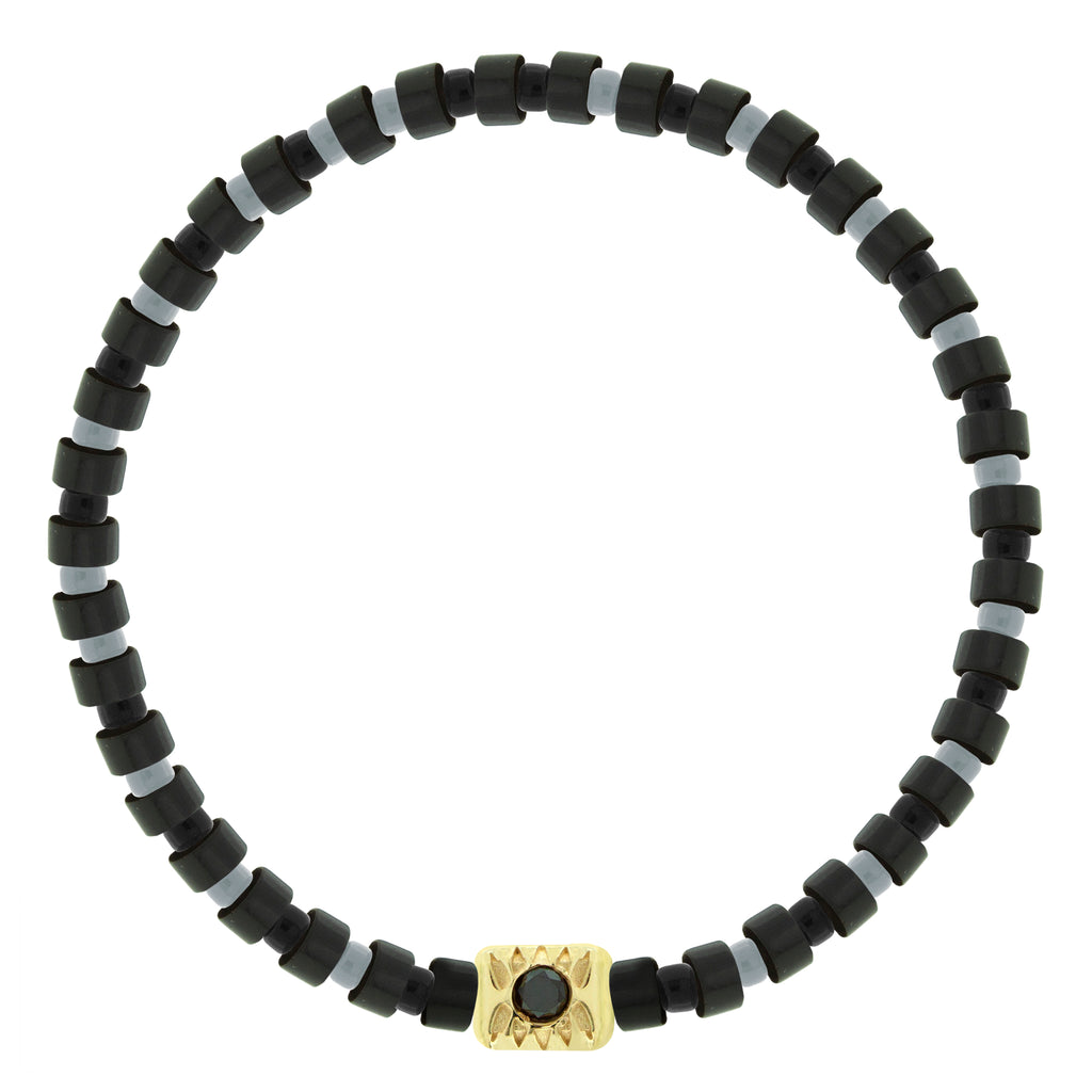 BRILLO EN Ojo Lingote con Diamante Negro en Pulsera de Cuentas