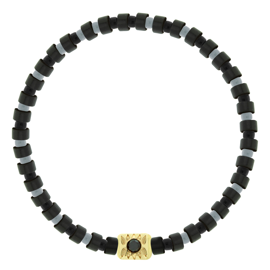SHINE ON Eye Lingot avec diamant noir sur bracelet de perles