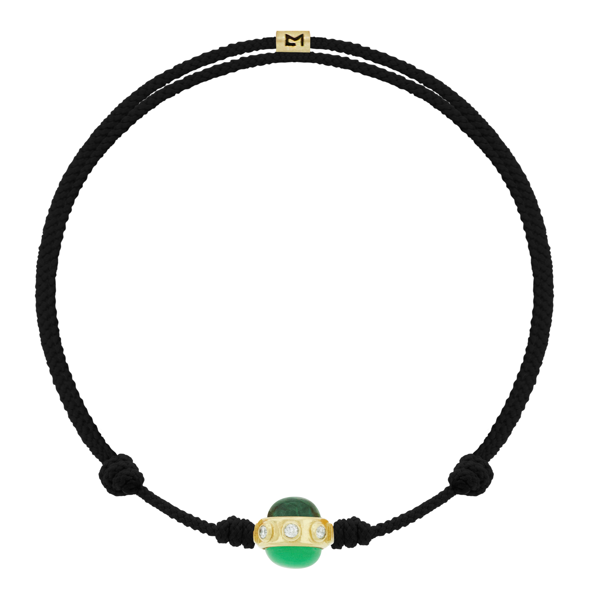 14K YELLOW GOLD COLLAR WITH SIX BEZELED STONES AND TWO GEMSTONE CABOCHONS ON A CORD BRACELET