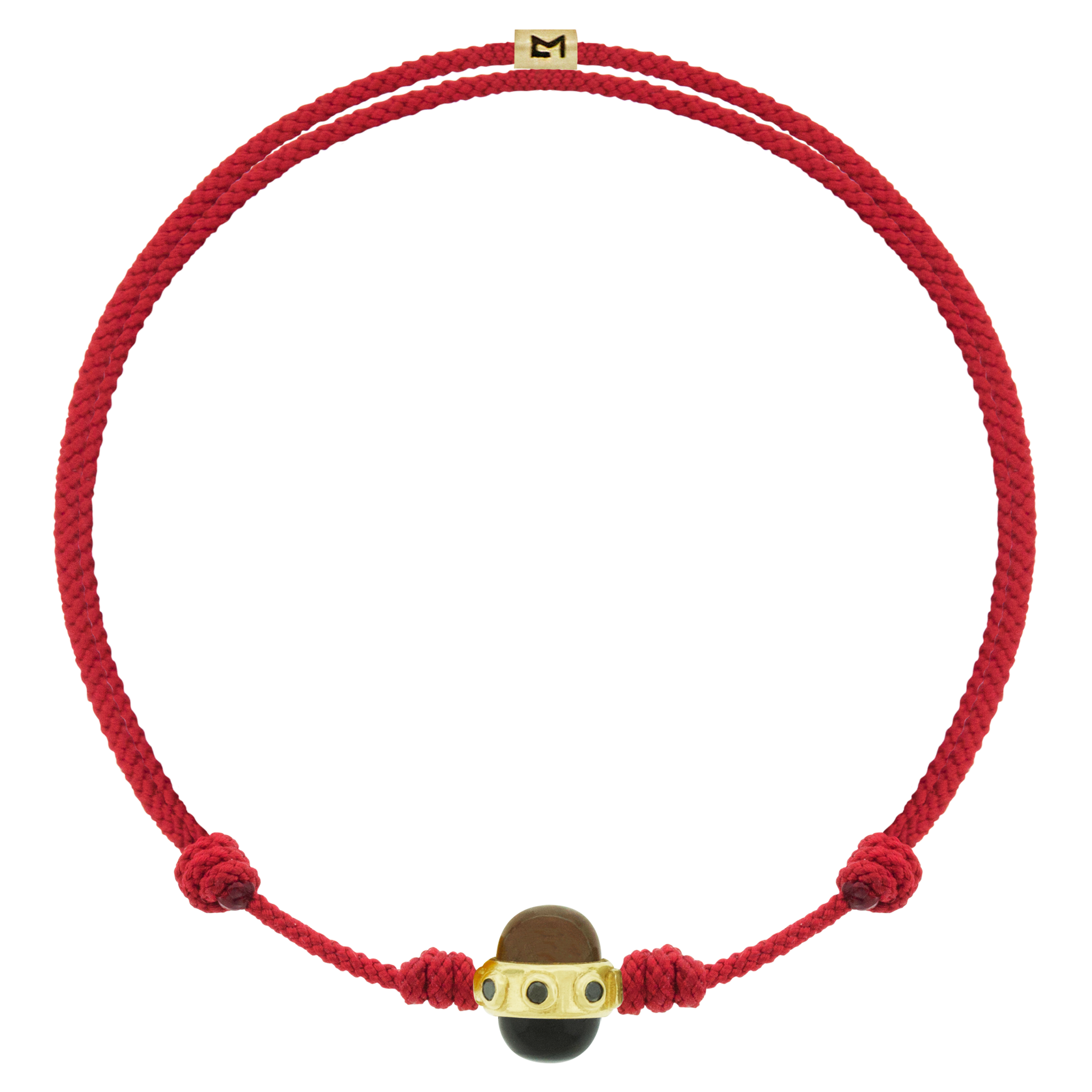 LUIS MORAIS 14k yellow gold collar with six bezeled diamonds and two gemstone cabochons on a cord bracelet.&nbsp;