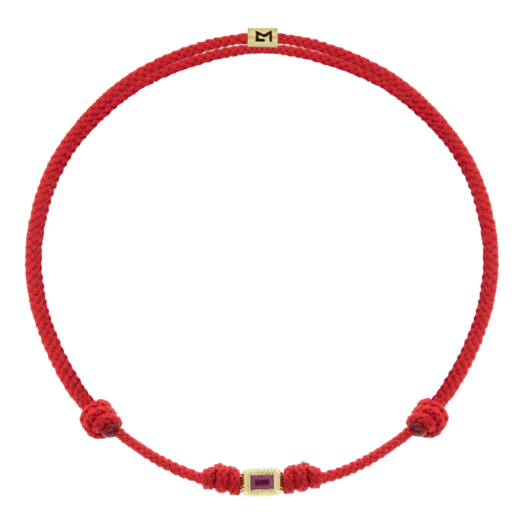 Ruby Baguette Corrugated Ingot on Cord Bracelet