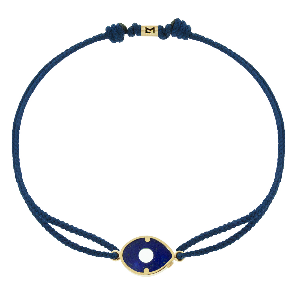 LUIS MORAIS 14k yellow gold framed gemstone eye on a cord bracelet. Adjustable.