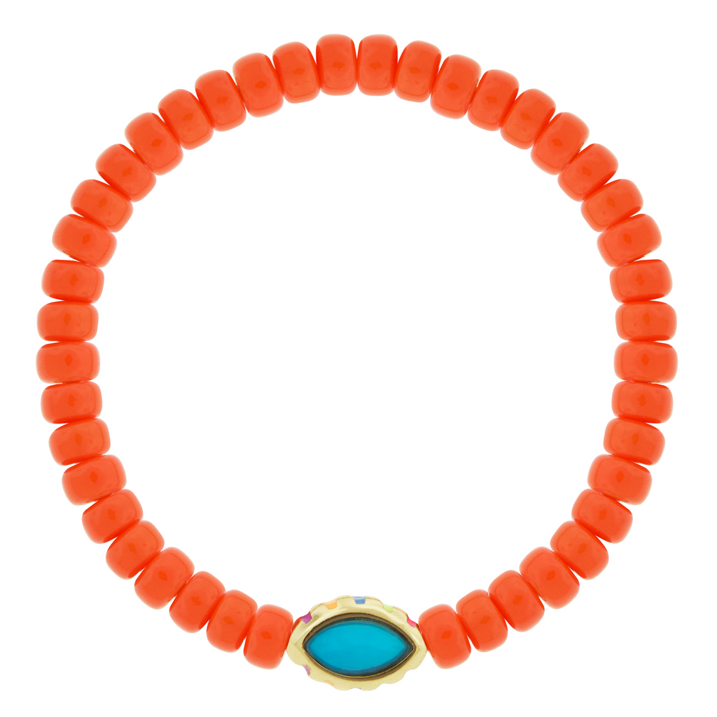 LUIS MORAIS 14k yellow gold eye bead with a marquise gemstone on a glass&nbsp;beaded bracelet.
