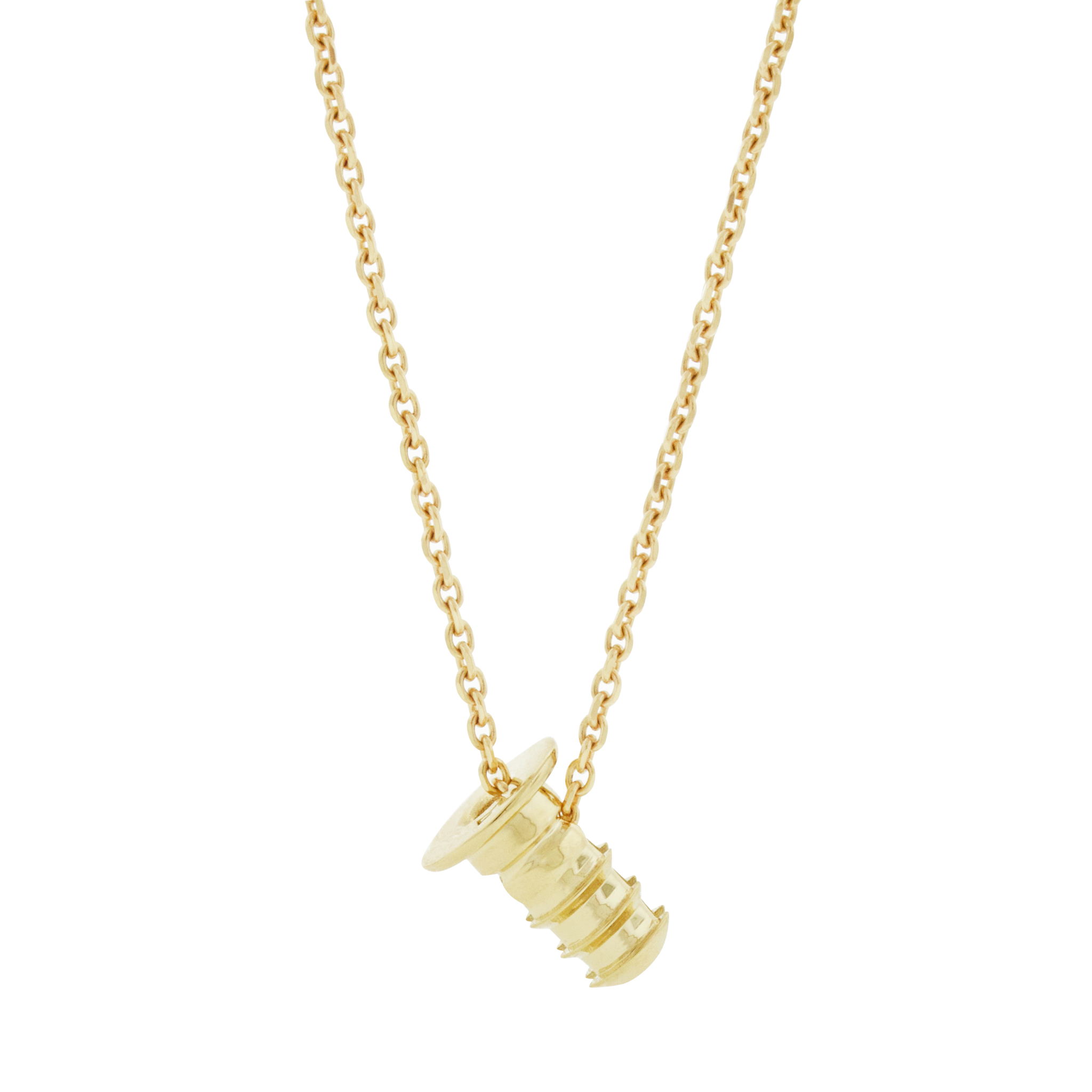 14K yellow gold screw pendant. Approximately 1.25 inches in length.