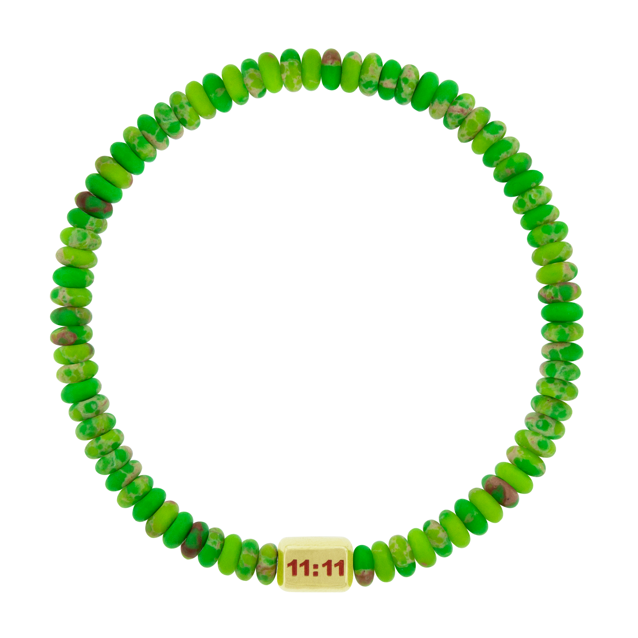 LUIS MORAIS 14K yellow gold ingot with an enameled "1111" symbol on a gemstone beaded bracelet. 