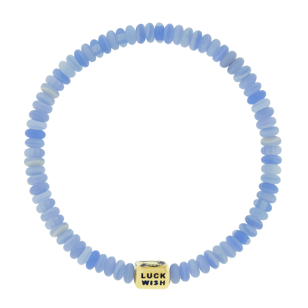 LUIS MORAIS 14K yellow gold ingot with an enameled Lucky Horseshoe symbol on a glass beaded bracelet.&nbsp;