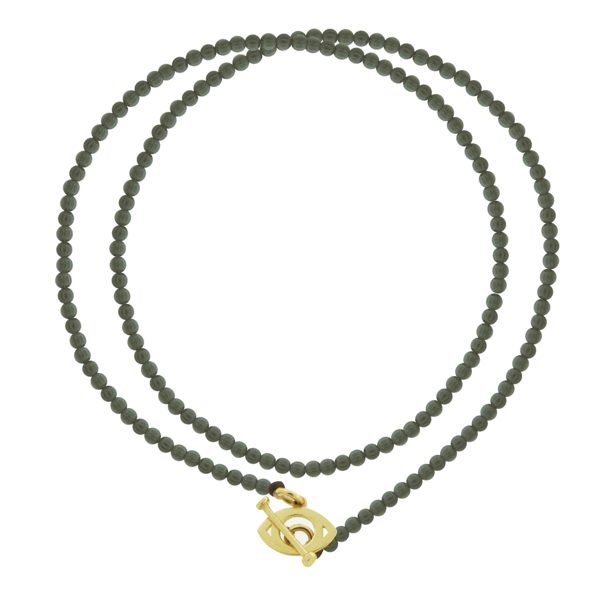 LUIS MORAIS 14k yellow gold symbol toggle clasp on a double wrap Cat Eye beaded bracelet.