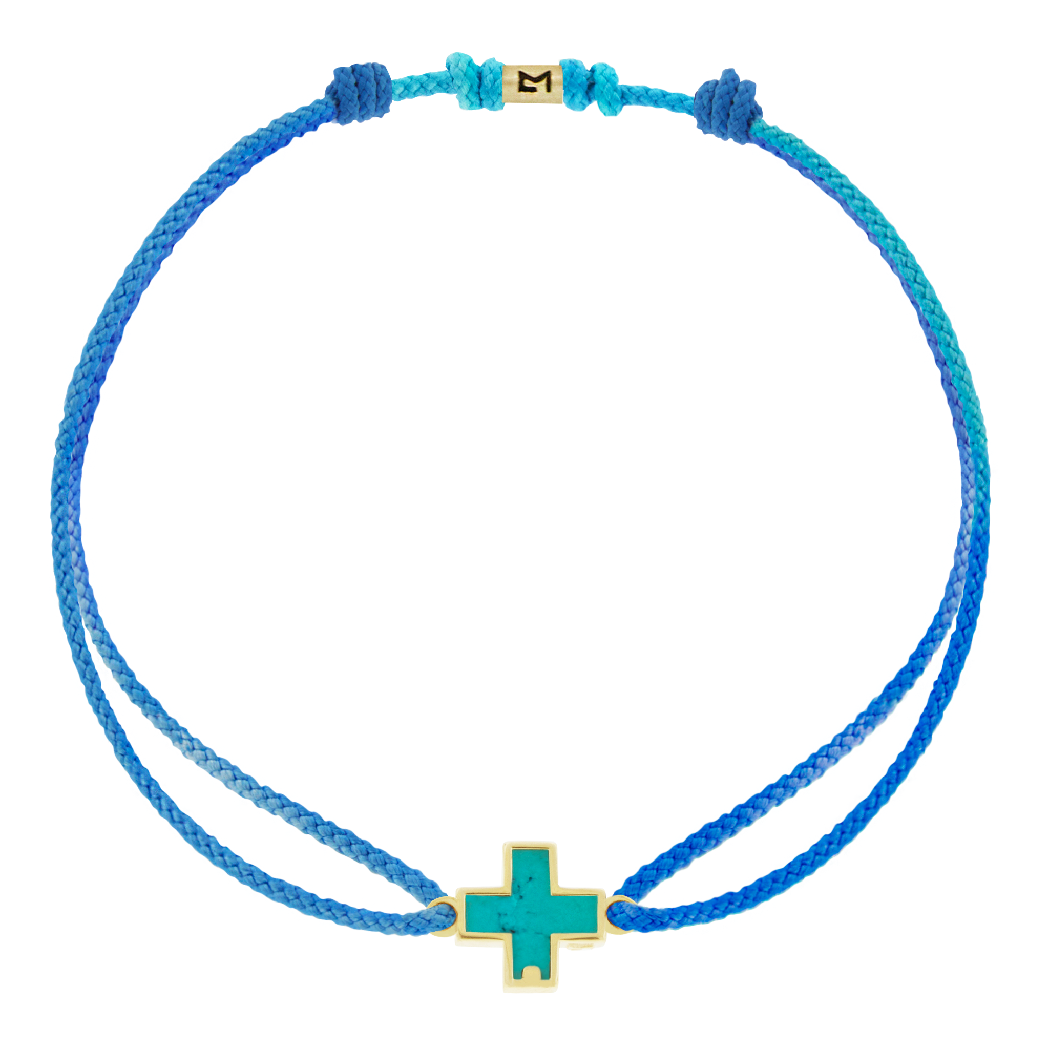 LUIS MORAIS 14k yellow gold framed gemstone cross on a cord bracelet. Adjustable.