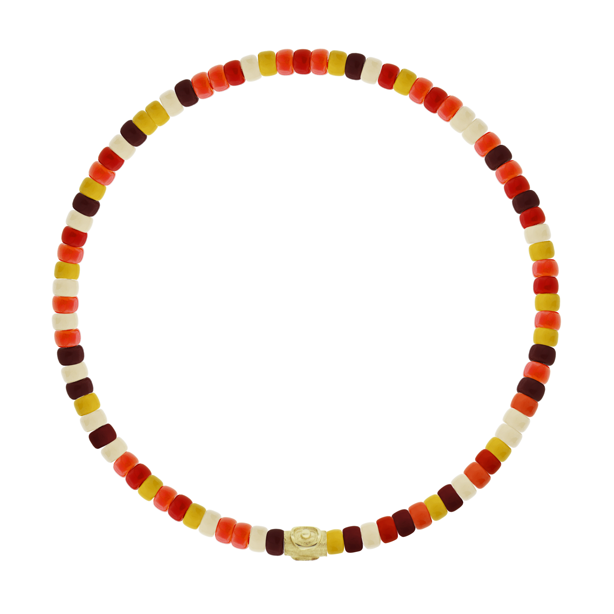 LUIS MORAIS 14k yellow gold single spacer bead with a symbol on a glass beaded bracelet.