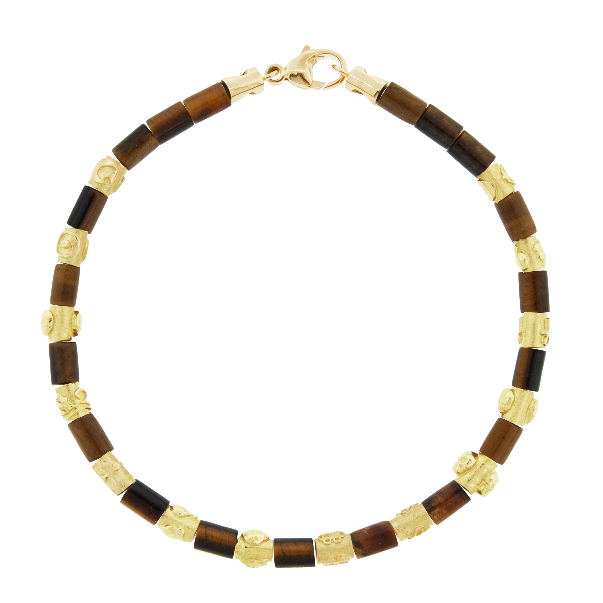 LUIS MORAIS 14k yellow gold spacers with symbols on a gemstone beaded bracelet with a lobster clasp closure.