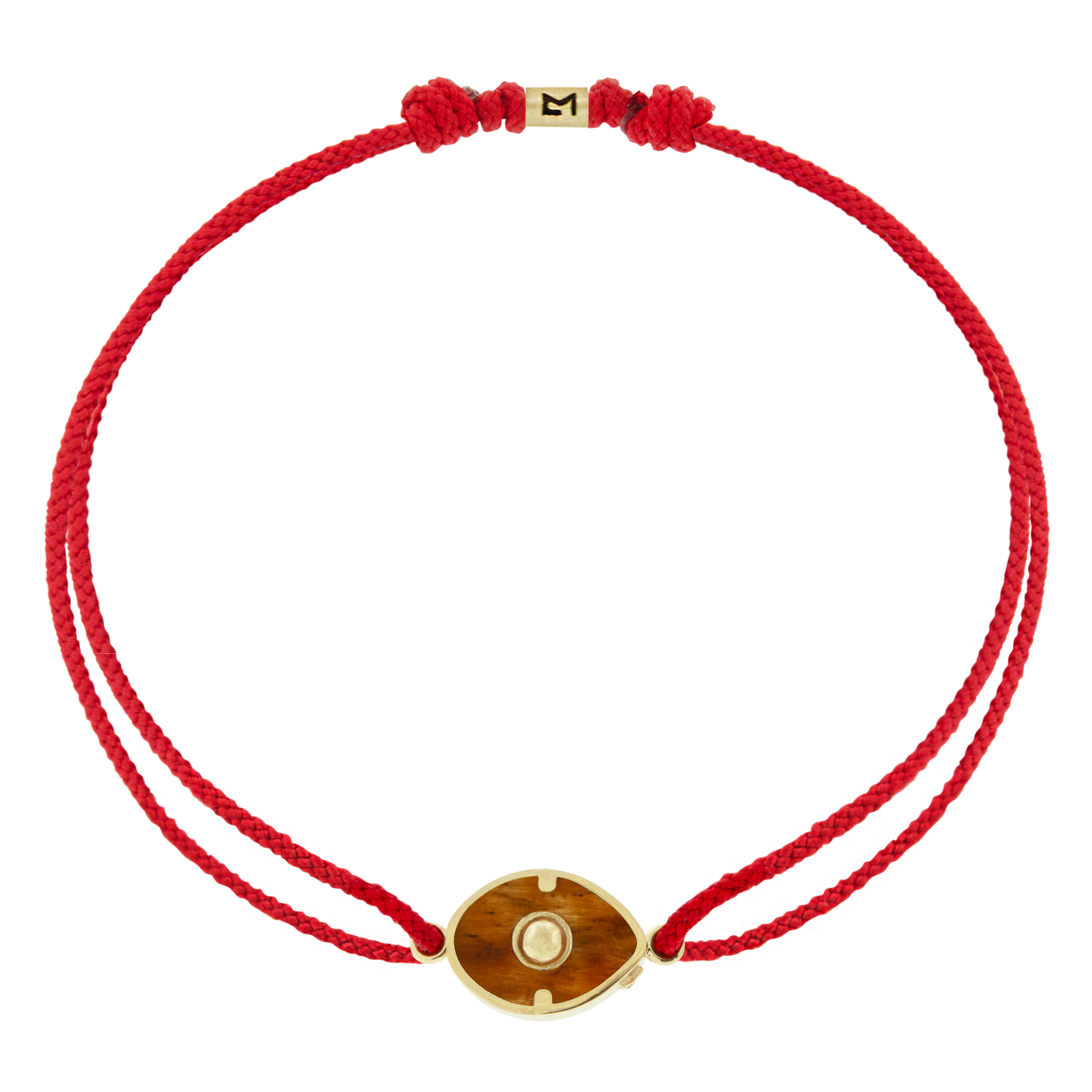 LUIS MORAIS 14k yellow gold framed gemstone eye on a cord bracelet. Adjustable.