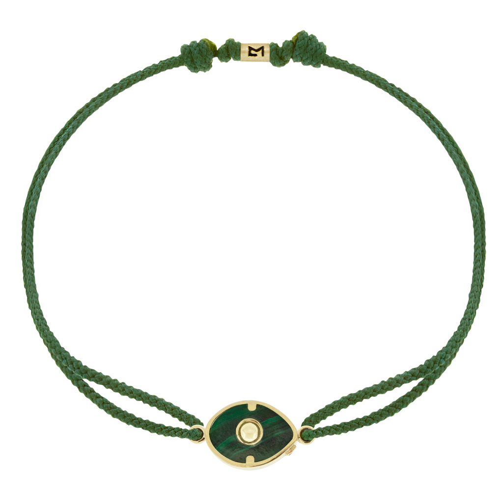 LUIS MORAIS 14k yellow gold framed gemstone eye on a cord bracelet. Adjustable.