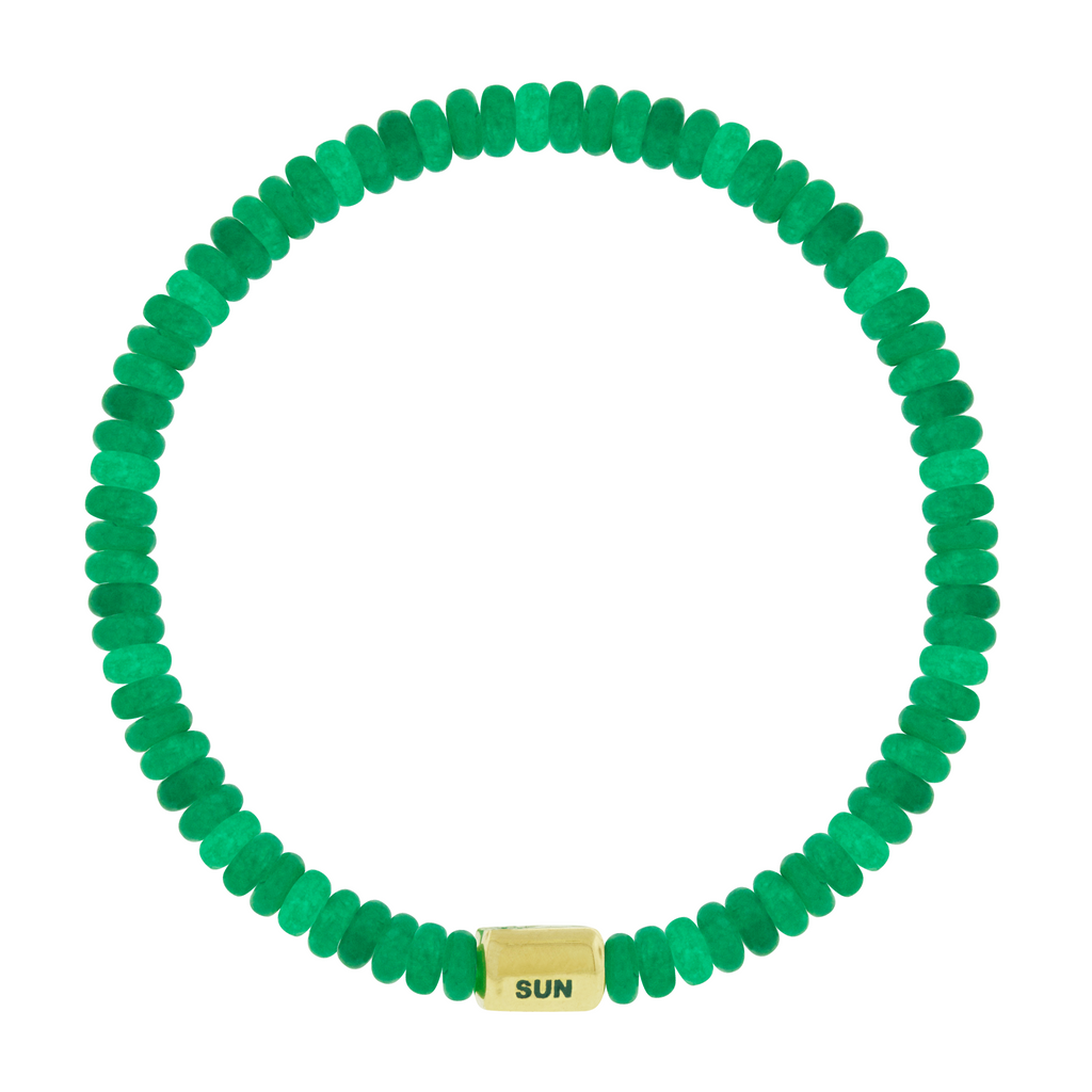 PALM TREE Ingot on Green Jade Bead Bracelet