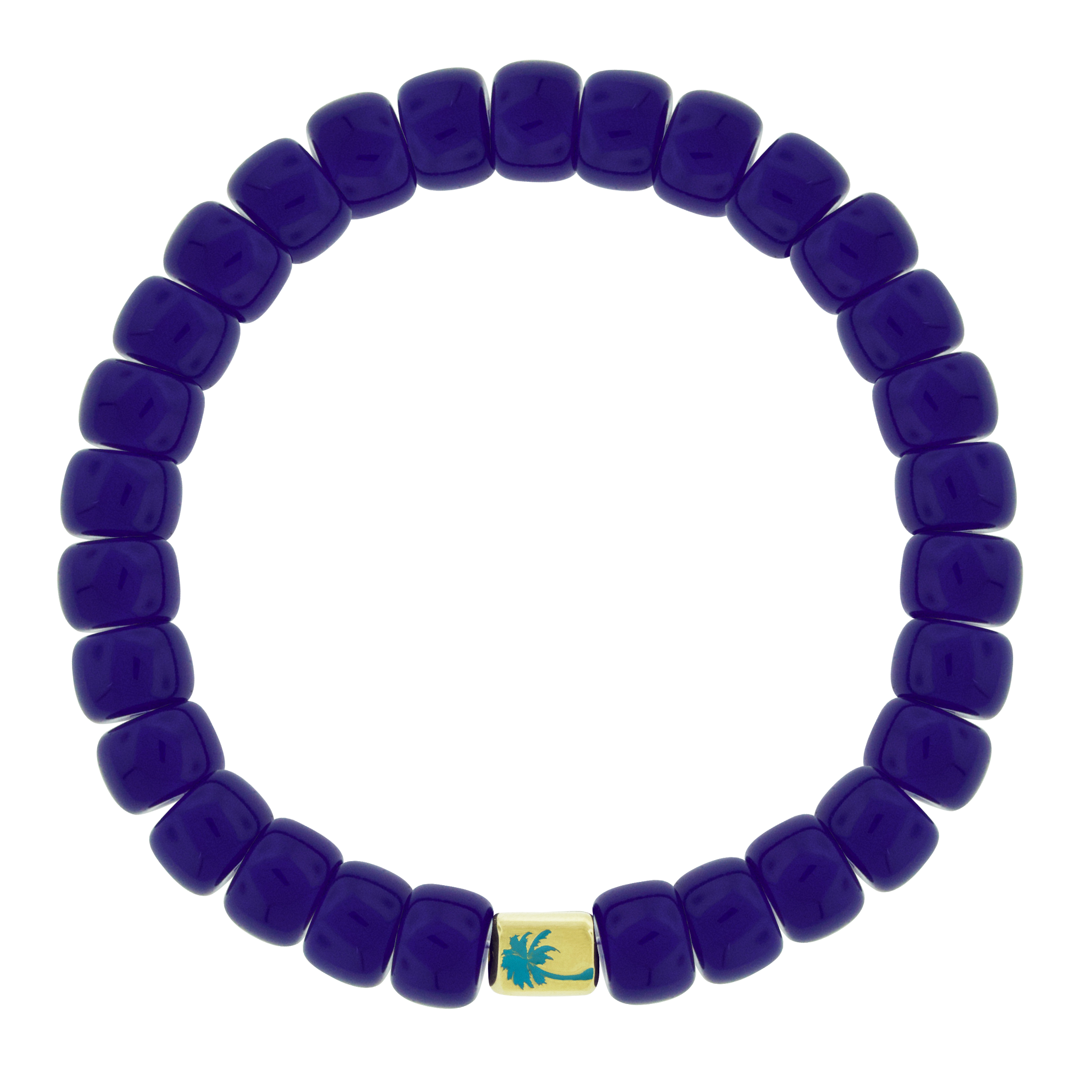 LUIS MORAIS 14K yellow gold ingot with an enameled palm tree symbol on a glass beaded bracelet.&nbsp;