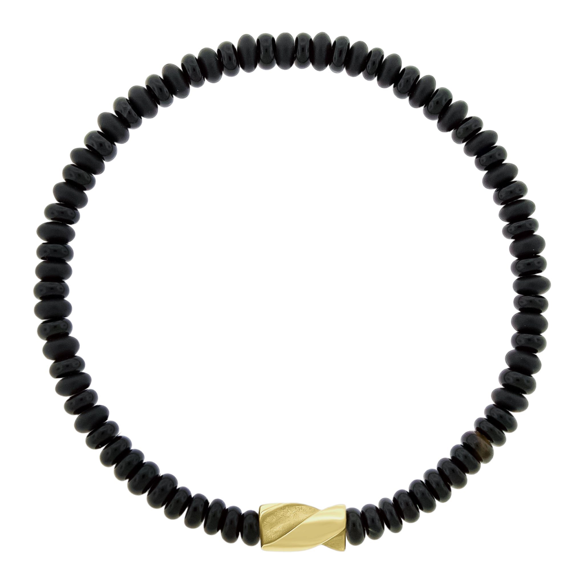 LUIS MORAIS 14k yellow gold short drill bit on a gemstone beaded bracelet. The drill bit design is symbolic of digging deeper into oneself and life’s challenges. It represents resilience and the pursuit of discovery, encouraging the wearer to push through obstacles and uncover hidden truths.