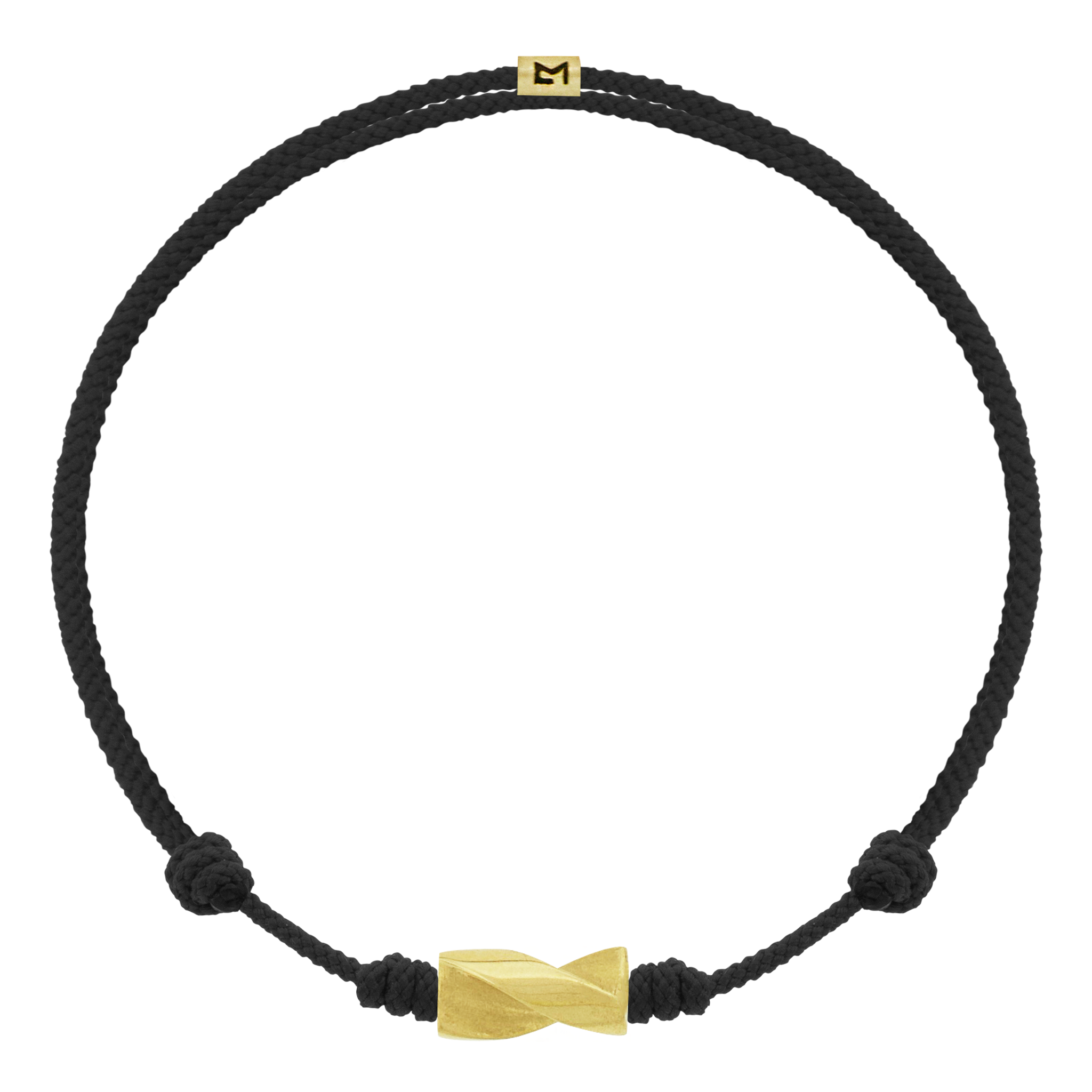 LUIS MORAIS 14k yellow gold long drill bit on an adjustable cord bracelet. The drill bit design is symbolic of digging deeper into oneself and life’s challenges. It represents resilience and the pursuit of discovery, encouraging the wearer to push through obstacles and uncover hidden truths.