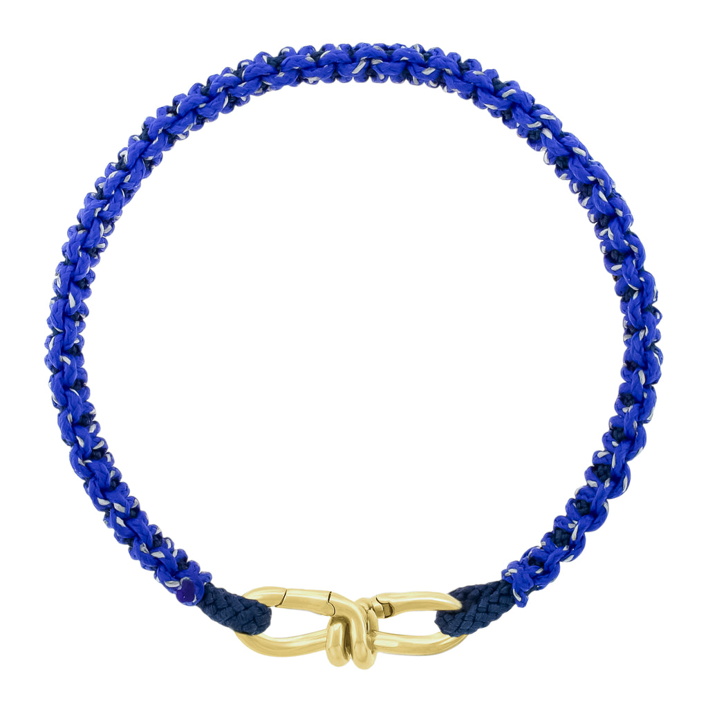Gold Wire Link Clasp on Cobalt Braided Cord Bracelet