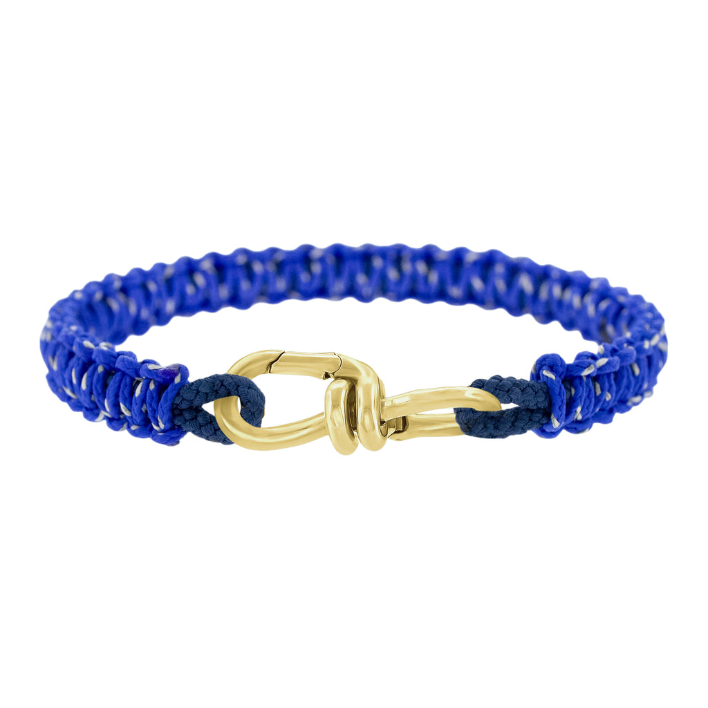 Gold Wire Link Clasp on Cobalt Braided Cord Bracelet