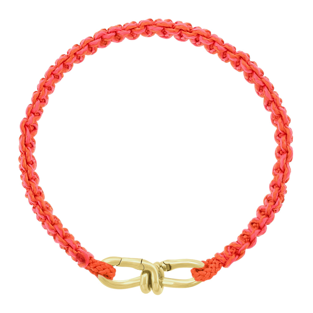Gold Wire Link Clasp on Orange Braided Cord Bracelet