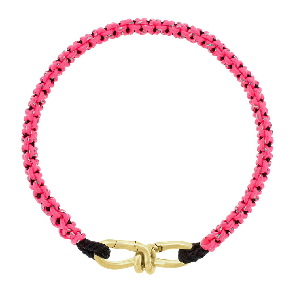 Gold Wire Link Clasp on Pink Braided Cord Bracelet