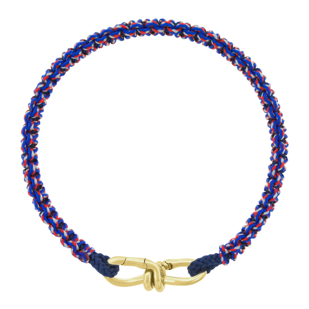 LUIS MORAIS 14k yellow gold wire link clasp on a braided cord bracelet.&nbsp;