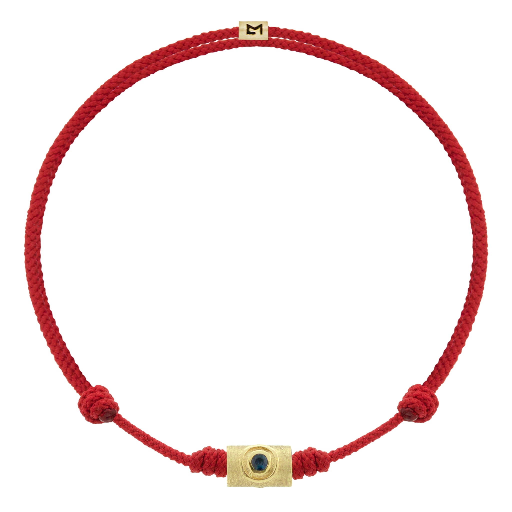 LUIS MORAIS 14k yellow gold &nbsp;Eye relief with a blue sapphire on an adjustable cord bracelet.