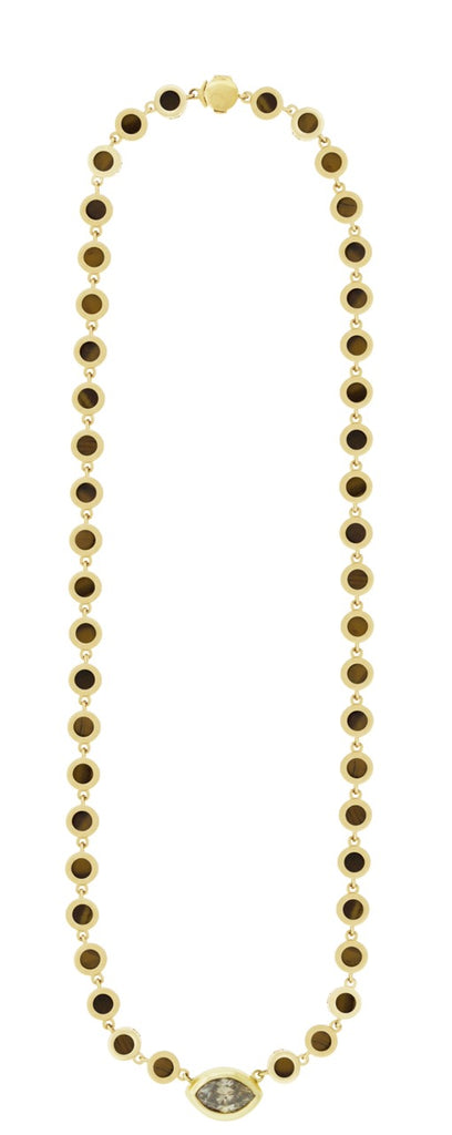 Diamond Eye Gemstone Gold Link Necklace