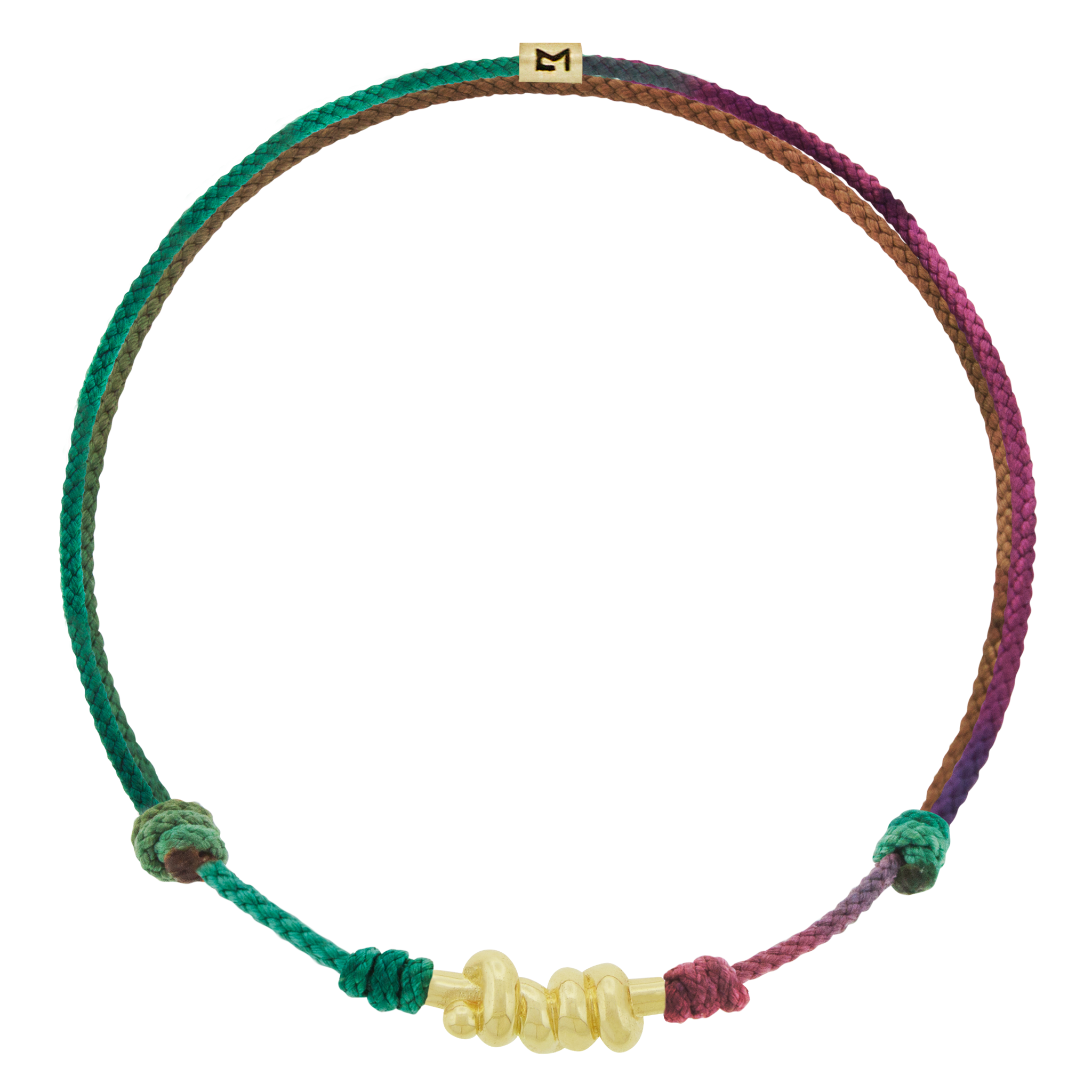 LUIS MORAIS 14k yellow gold Entangled Knot on an adjustable cord bracelet. This bracelet features an entangled knot, symbolizing the interconnectedness of life, love, and destiny. The design represents how our paths, though complex, are ultimately bound together in a shared journey. A meaningful reminder of the strength found in togetherness the bonds that hold us together.