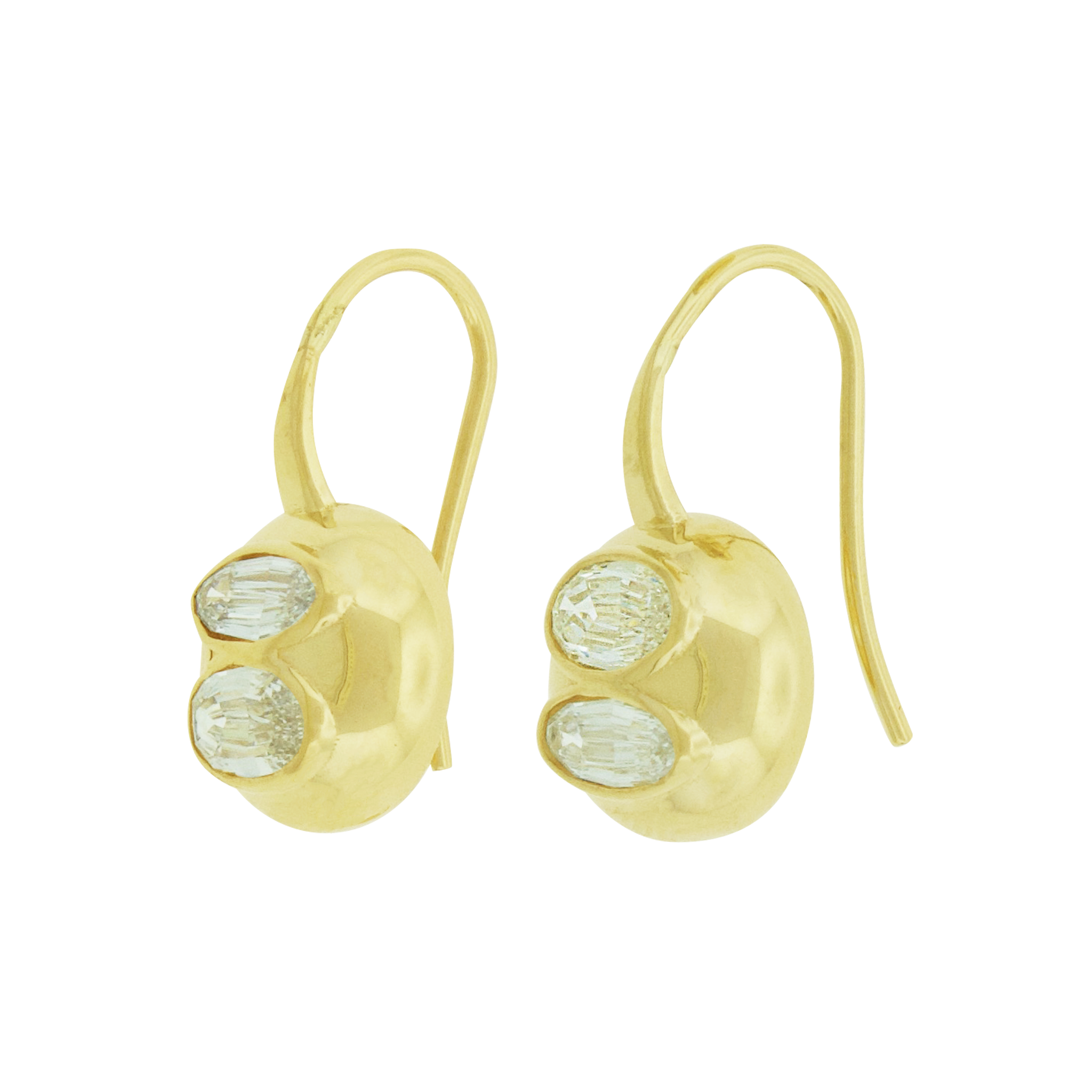 LUIS MORAIS 14K yellow gold drop earrings feature two marquise step cut diamonds set side by side in a sculptural, rounded bezel.