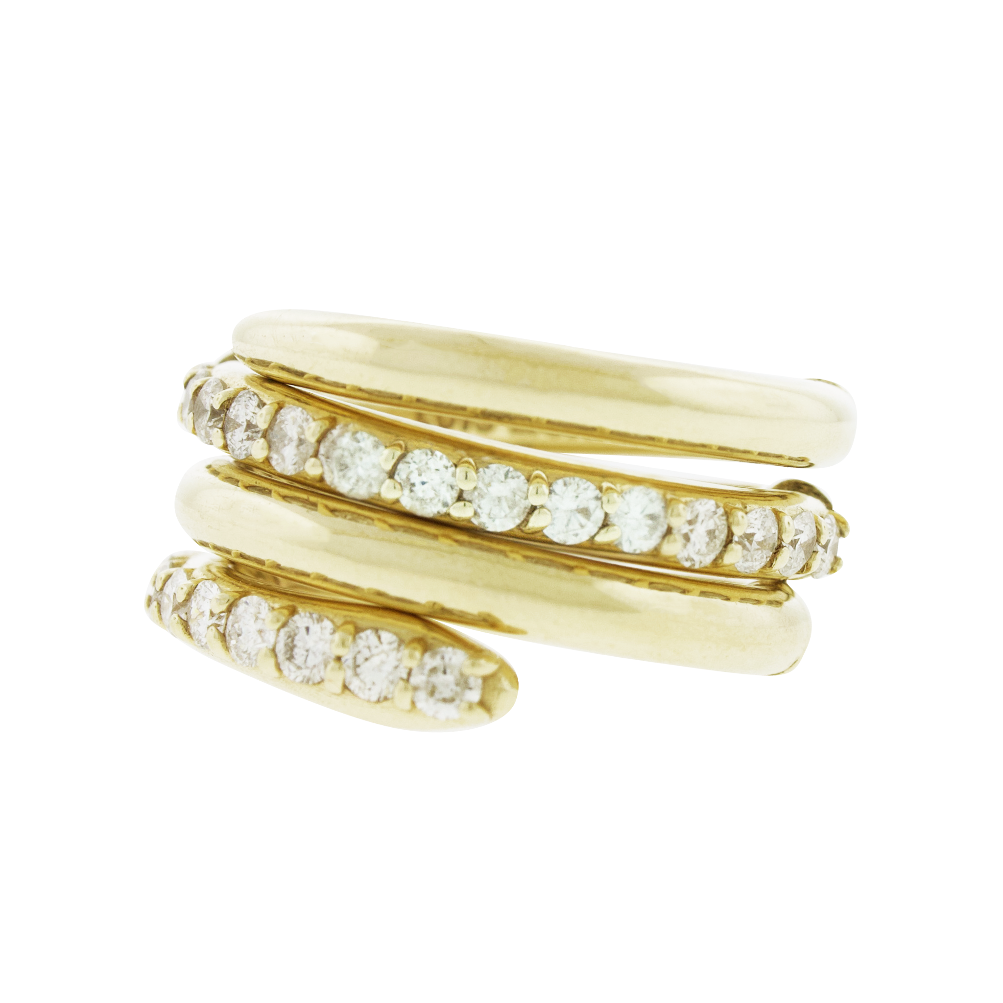 LUIS MORAIS 14k yellow gold Serpentine ring features two rows of round-cut white diamonds. The flexible design can be worn on up to four fingers.&nbsp;
