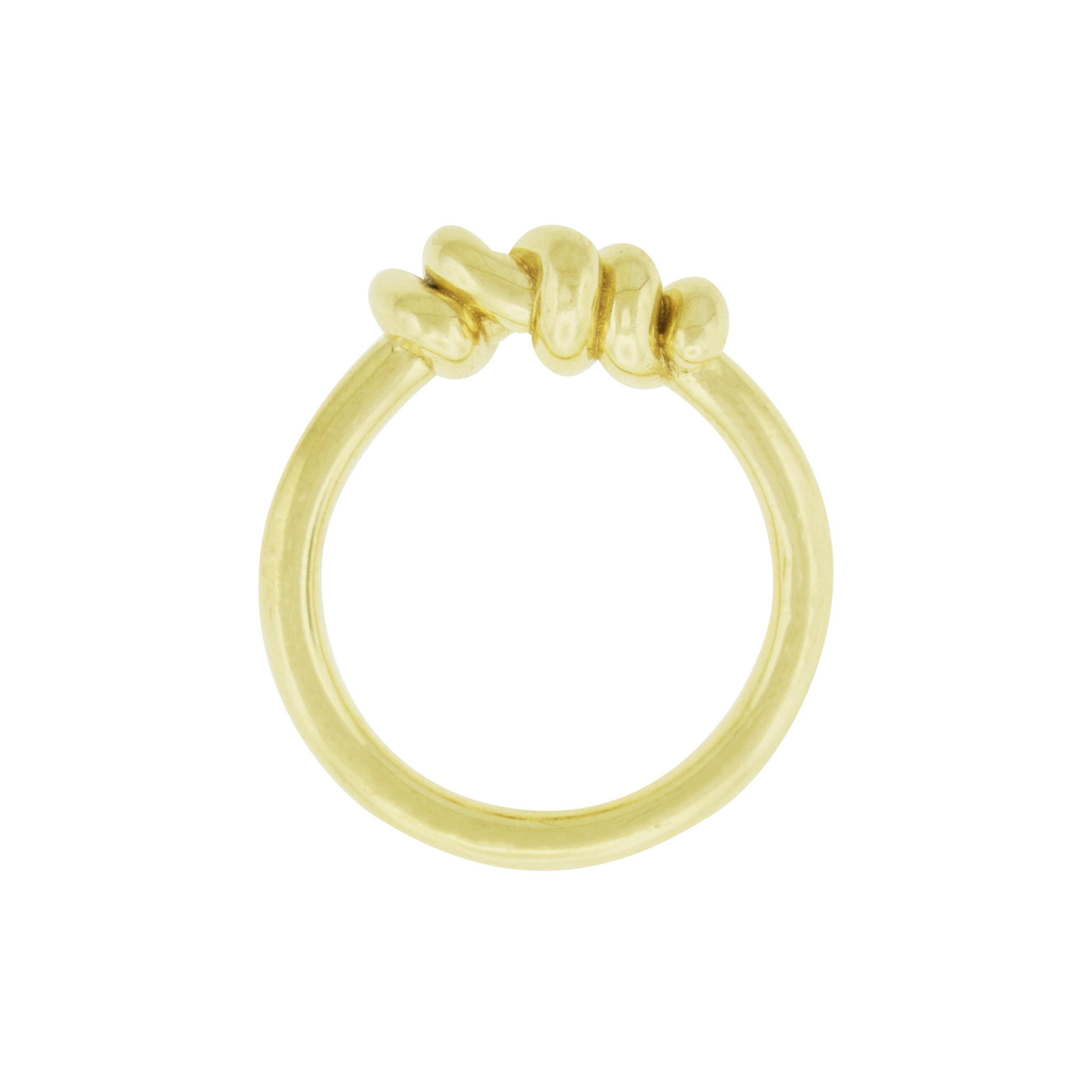 LUIS MORAIS 14k yellow gold thick entangled knot ring. This ring features an entangled knot, symbolizing the interconnectedness of life, love, and destiny. The design represents how our paths, though complex, are ultimately bound together in a shared journey. A meaningful reminder of the strength found in togetherness the bonds that hold us together.
