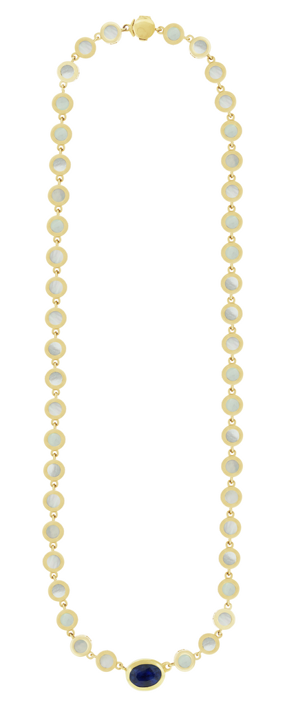 Sapphire Eye Mother of Pearl Gold Link Necklace
