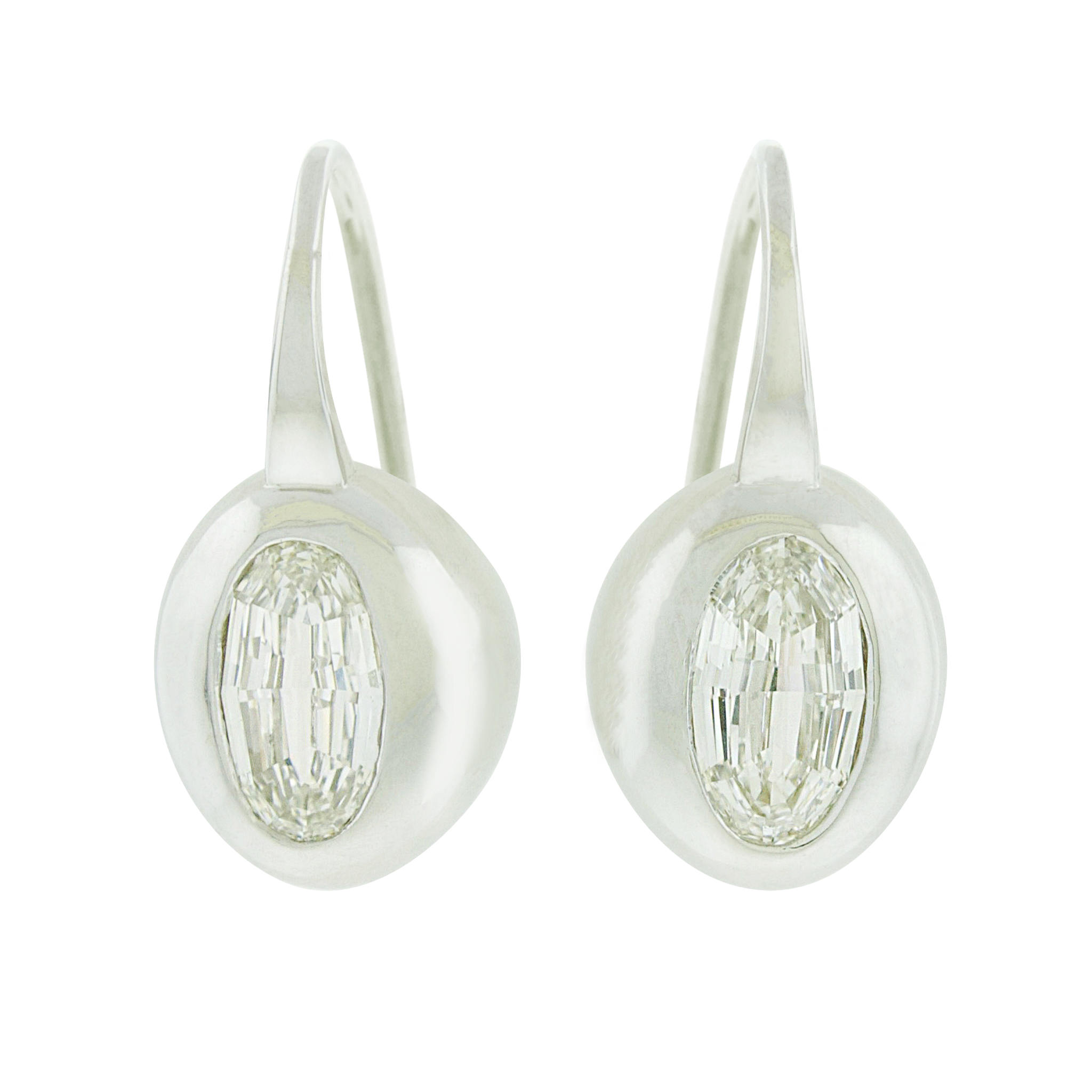 LUIS MORAIS 14K white gold drop earrings feature oval step-cut white diamonds in a smooth bezel setting.&nbsp;