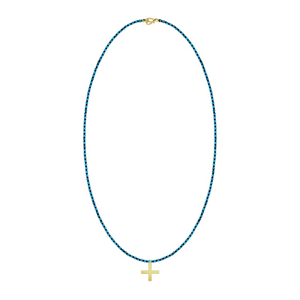 Gold Greek Cross Turquoise Beaded Necklace