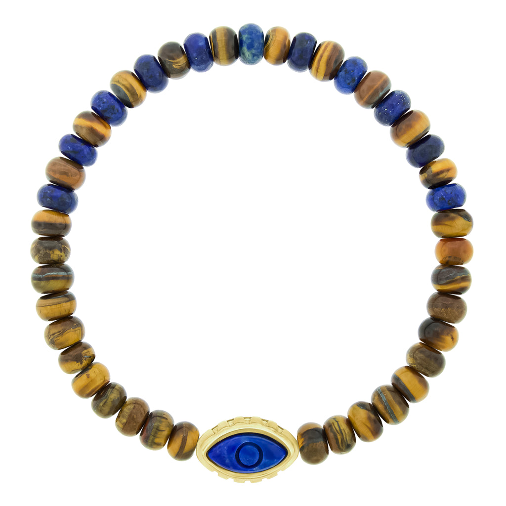 Engraved Lapis Eye on Gemstone Bead Bracelet