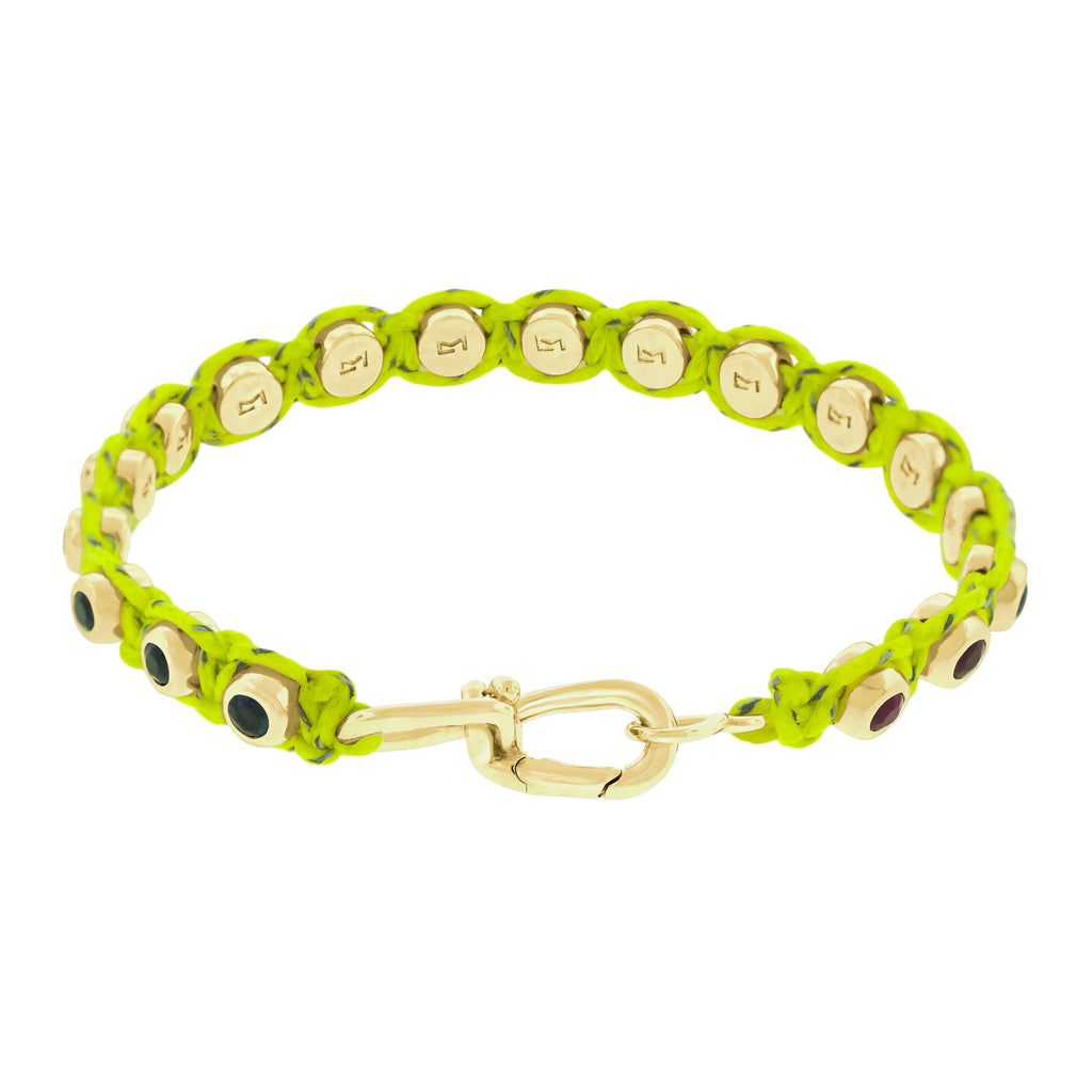 Macrame Bracelet with Diamond, Ruby, & Sapphire Domes