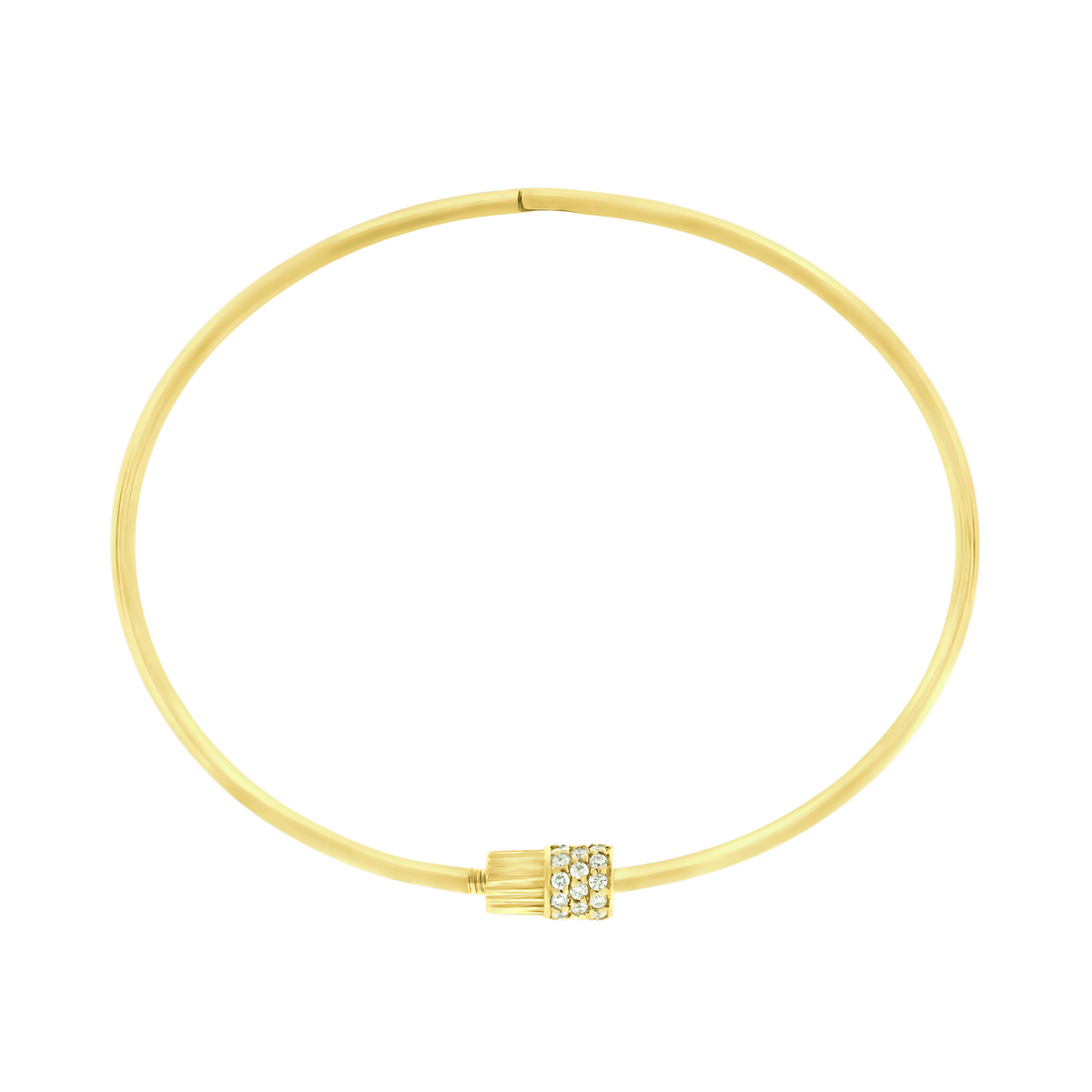 LUIS MORAIS 14K yellow gold thin screw bracelet with white diamond accents. This sleek gold bangle features a screw-lock clasp accented with white diamonds. Elegant and easy to wear, this timeless piece adds a refined touch to any look.