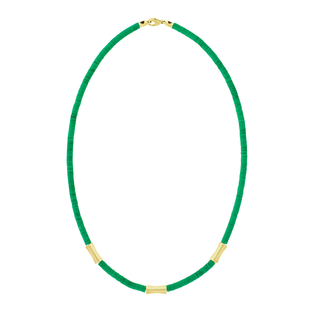 LUIS MORAIS Africa vinyl beaded necklace featuring three 14k yellow gold single sheath tubes. Lobster clasp closure.