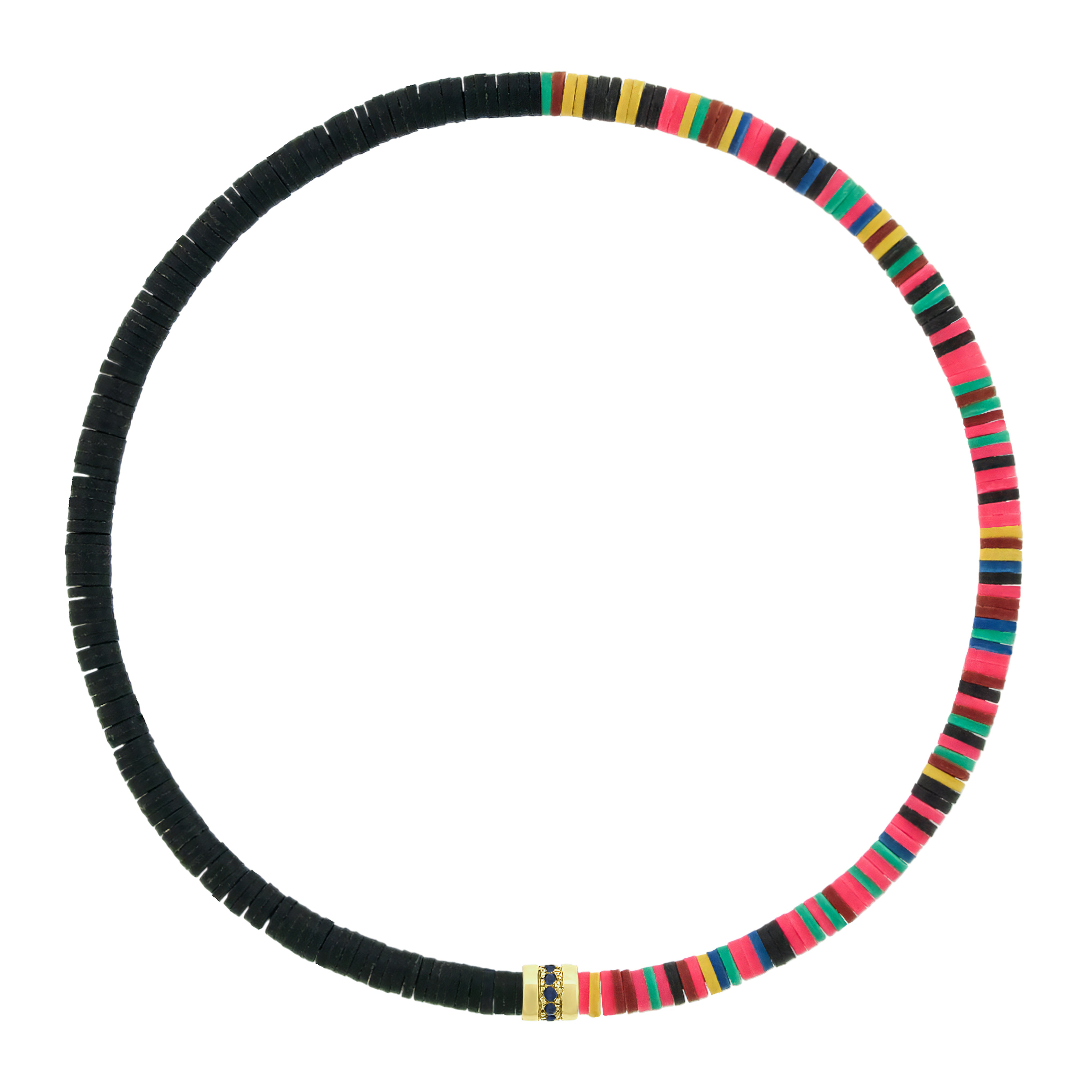 Blue Sapphire Short roll on a black and multi vinyl beaded bracelet