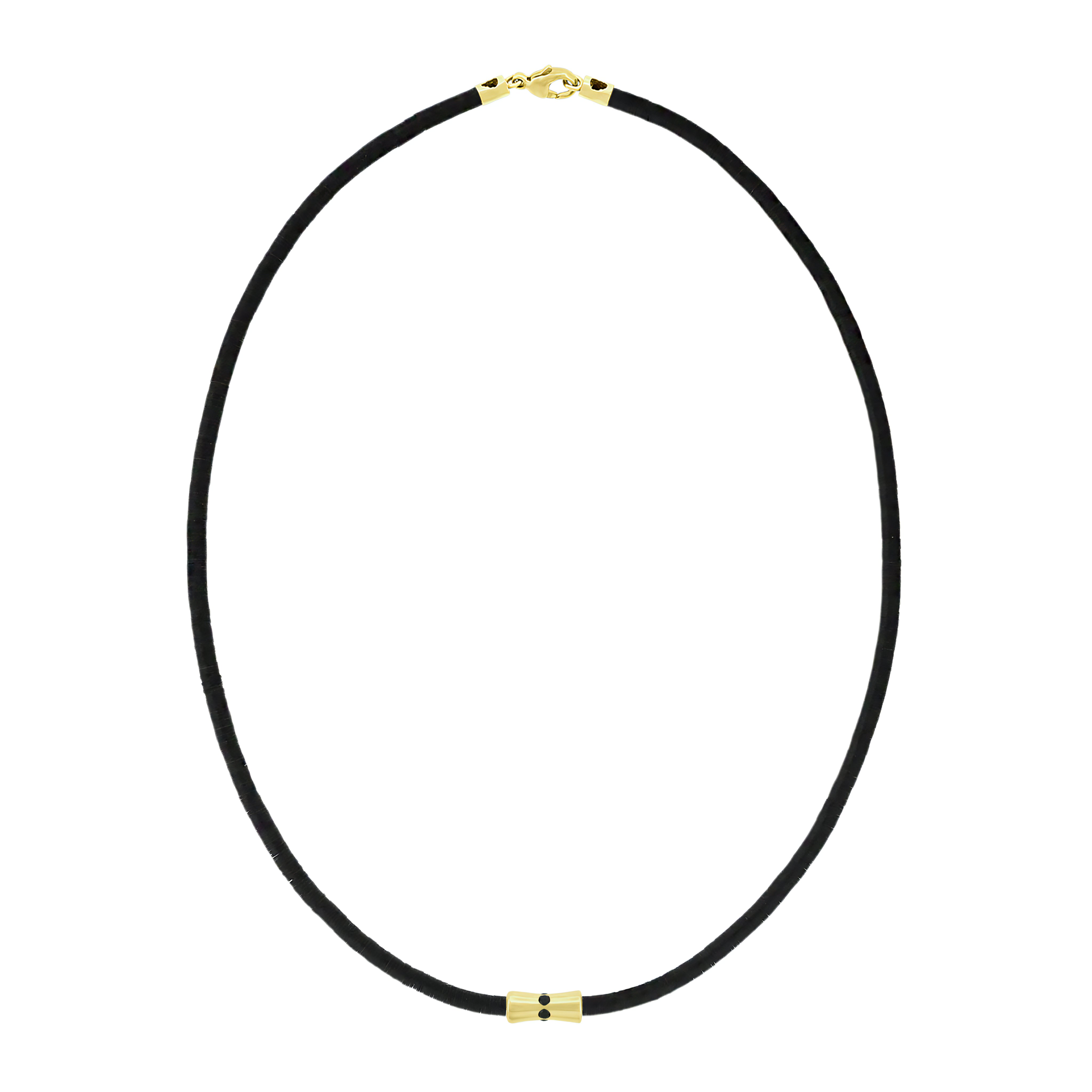 black diamond sheath on a black vinyl beaded necklace with a lobster clasp closure