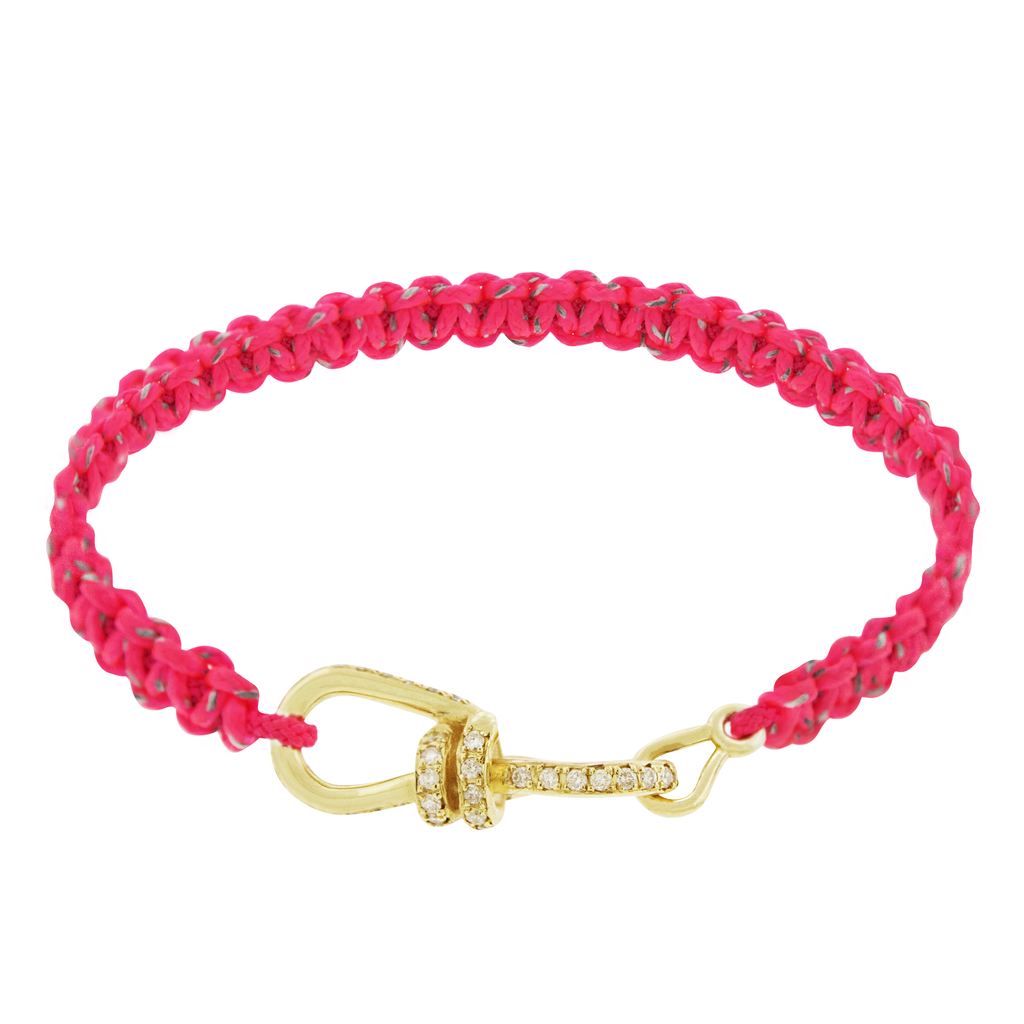 White Diamond Wire Clasp on Pink Macrame Bracelet