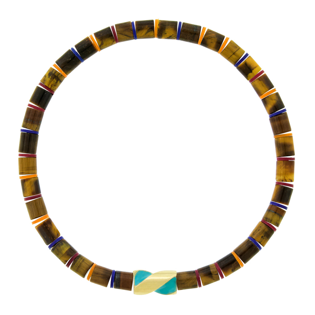 Colorful beaded necklace on a white background