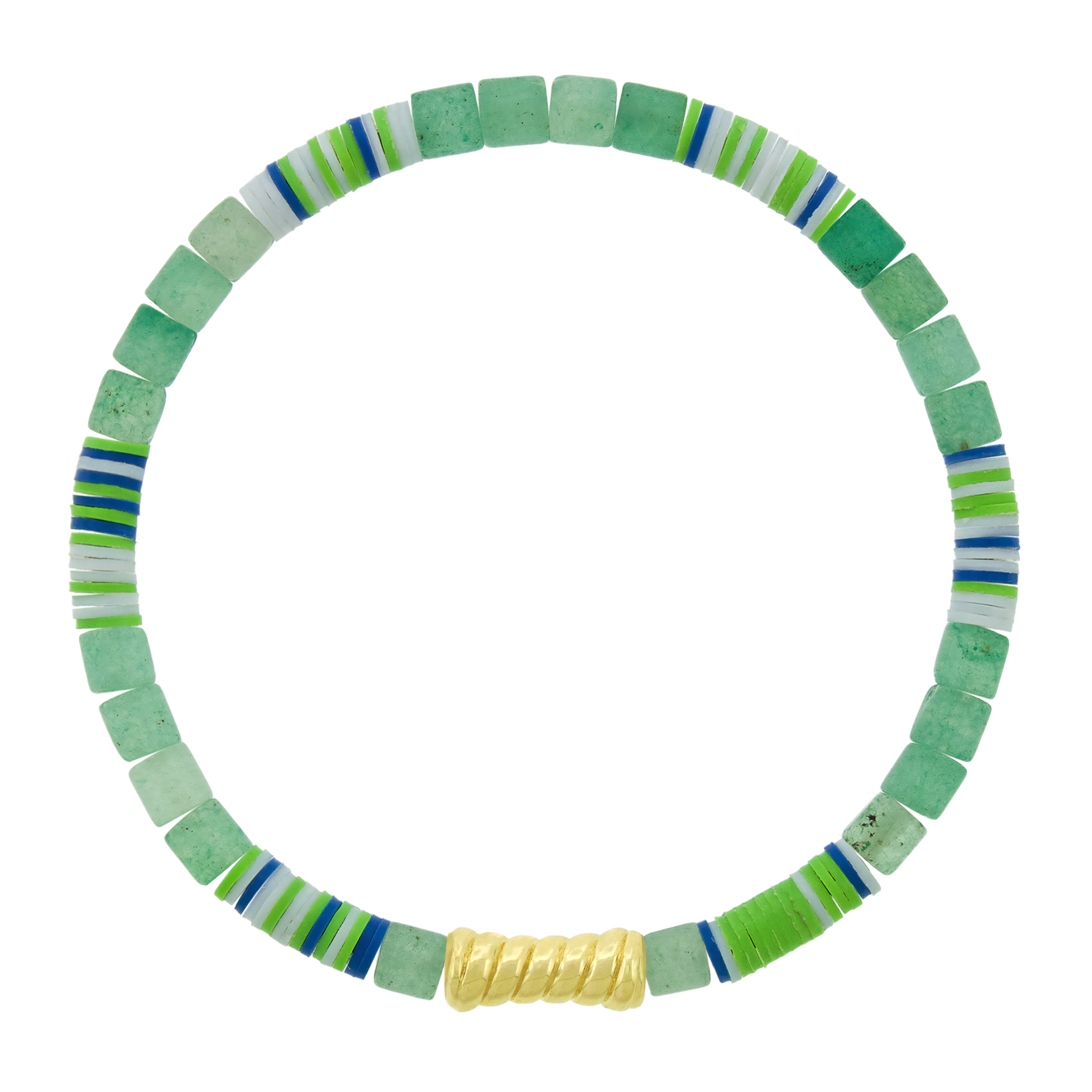 LUIS MORAIS 14k yellow gold swirl bamboo bead on a gemstone and vinyl bead bracelet.