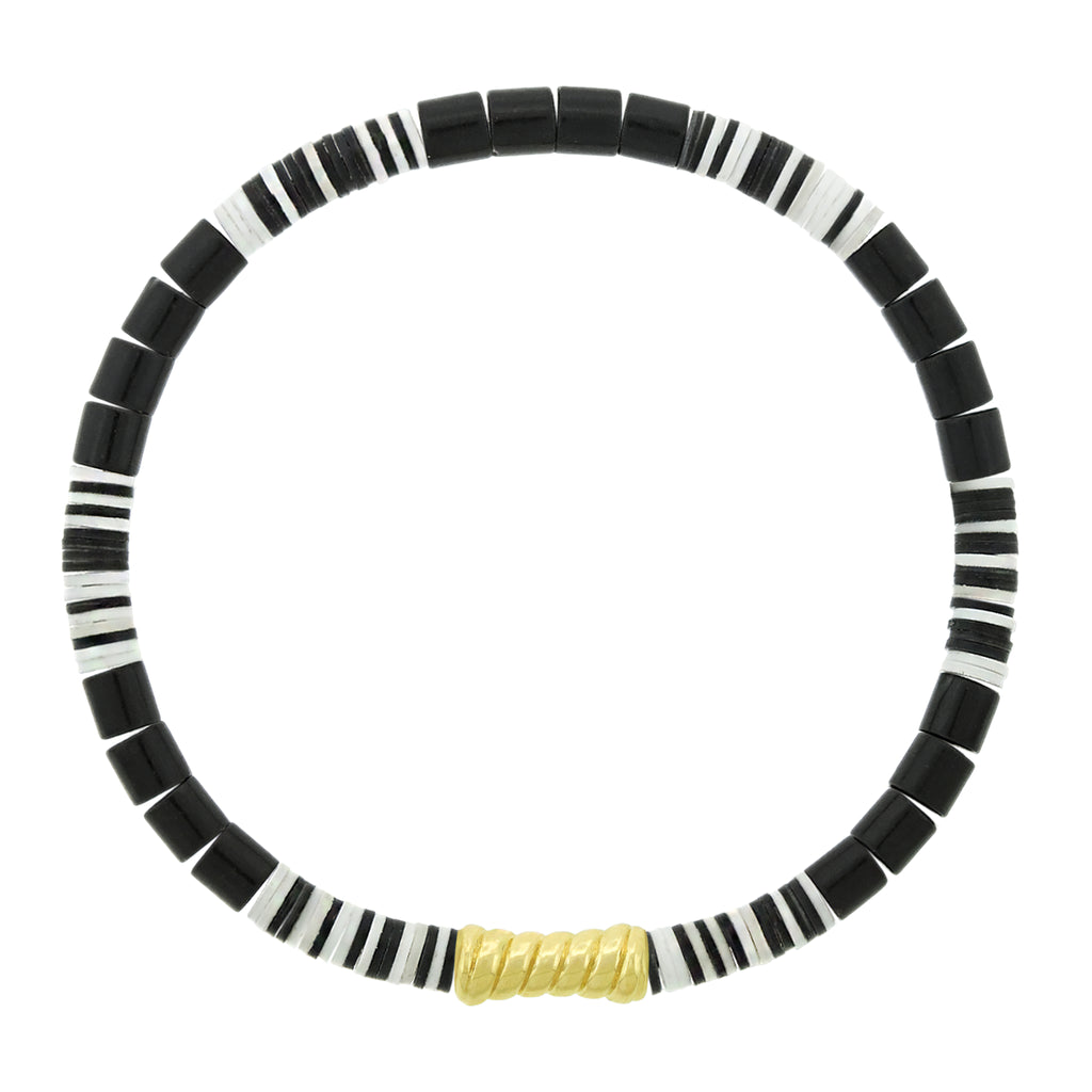 LUIS MORAIS 14k yellow gold swirl bamboo bead on a gemstone and vinyl bead bracelet.