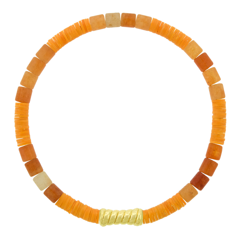 LUIS MORAIS 14k yellow gold swirl bamboo bead on a gemstone and vinyl bead bracelet.