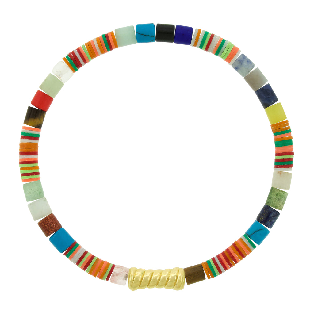Swirl Bamboo on Multicolor Gemstone Bead Bracelet